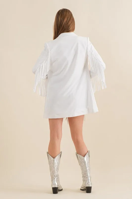 Off White Double Breasted Fringe Blazer