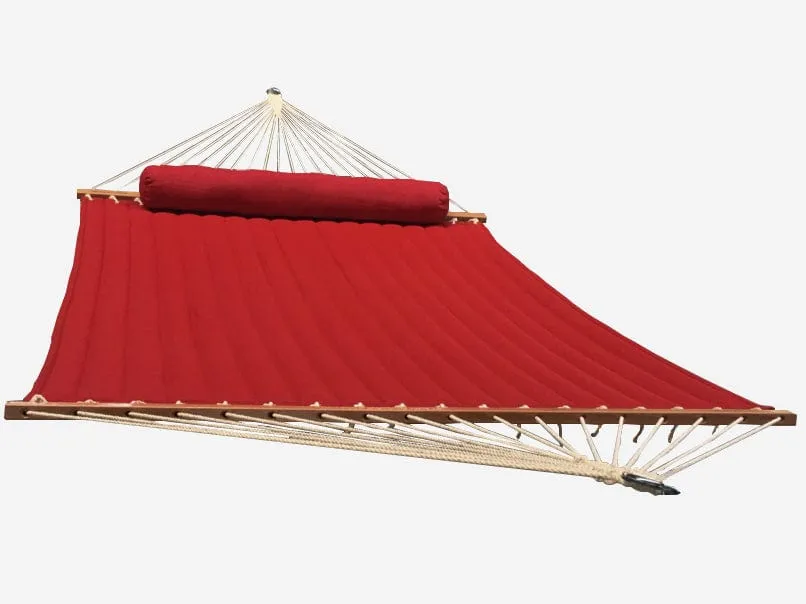 Olefin Double Quilted Hammock with Matching Pillow and Eco-Friendly Bamboo Stand