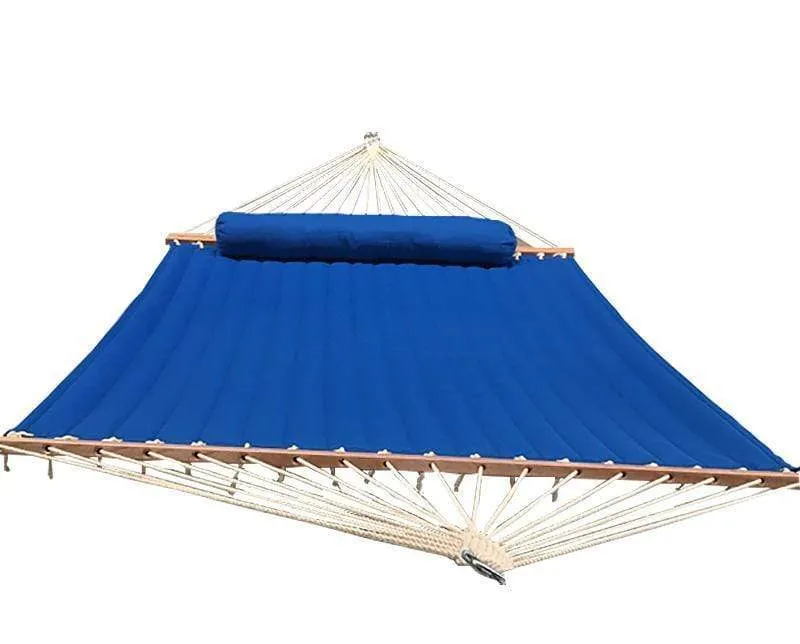 Olefin Double Quilted Hammock with Matching Pillow and Eco-Friendly Bamboo Stand