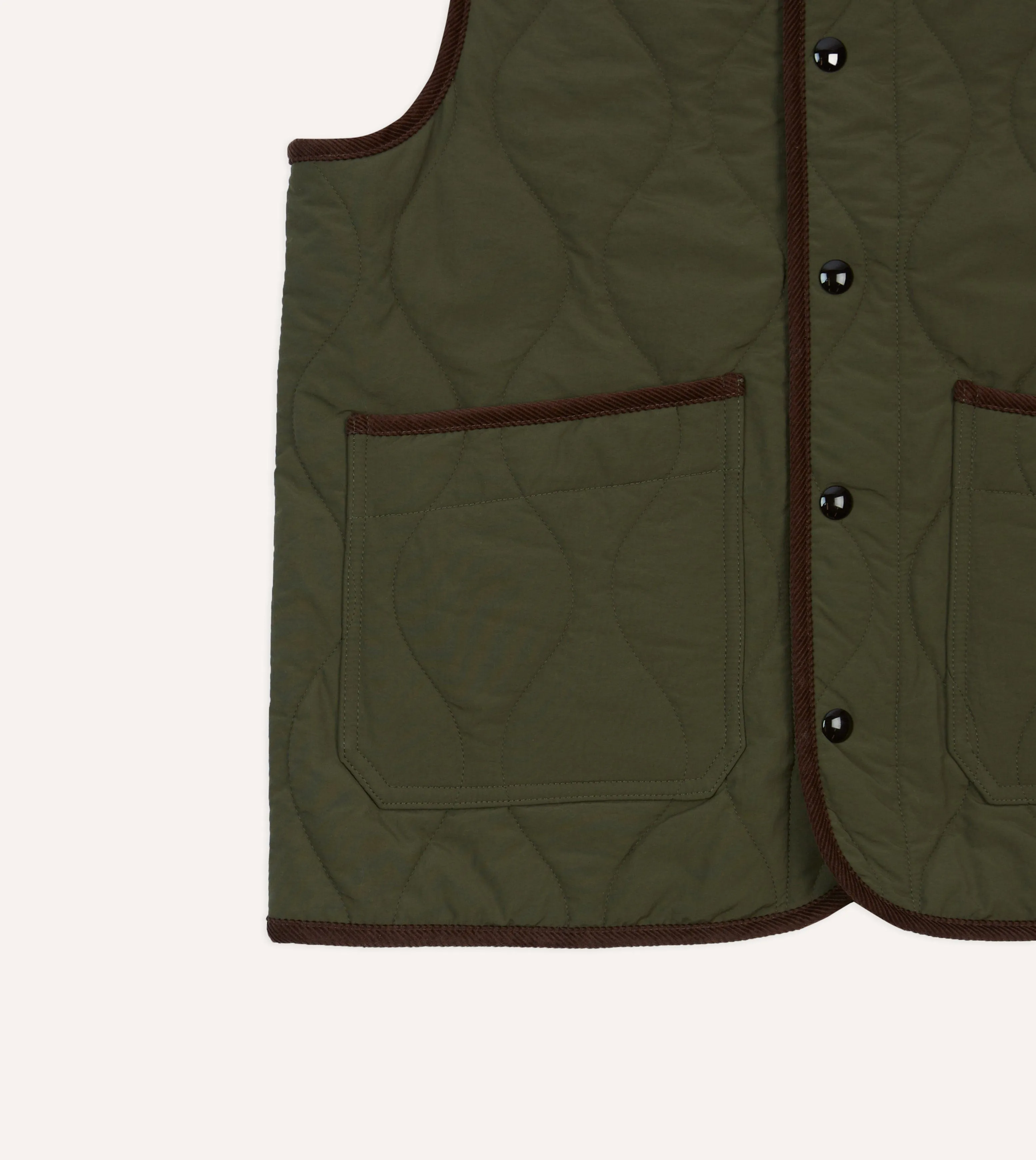 Olive Quilted Nylon Snap Vest