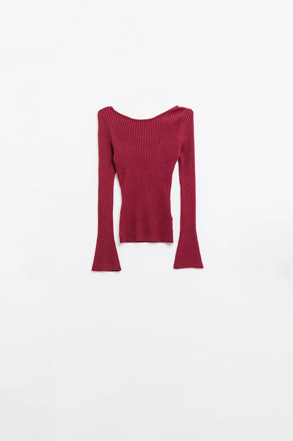 Open Back Ribbed Burgundy Sweater