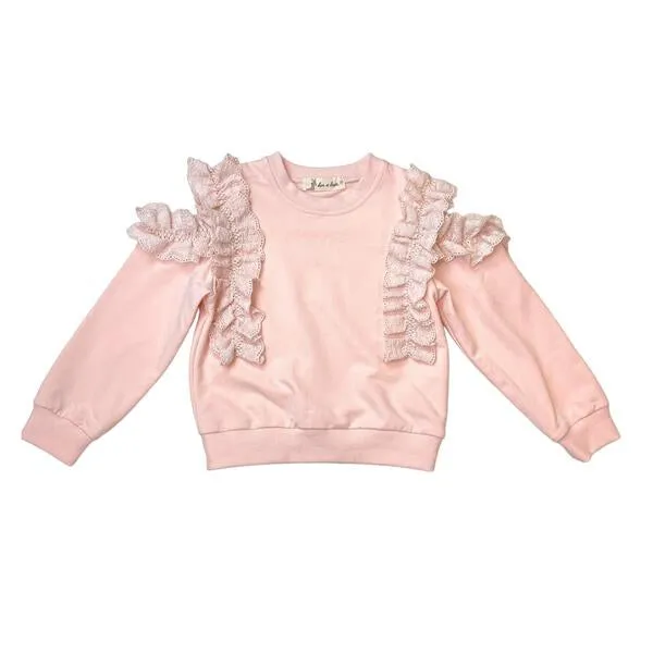 Open Shoulder Cotton Lace Trim Sweatshirt