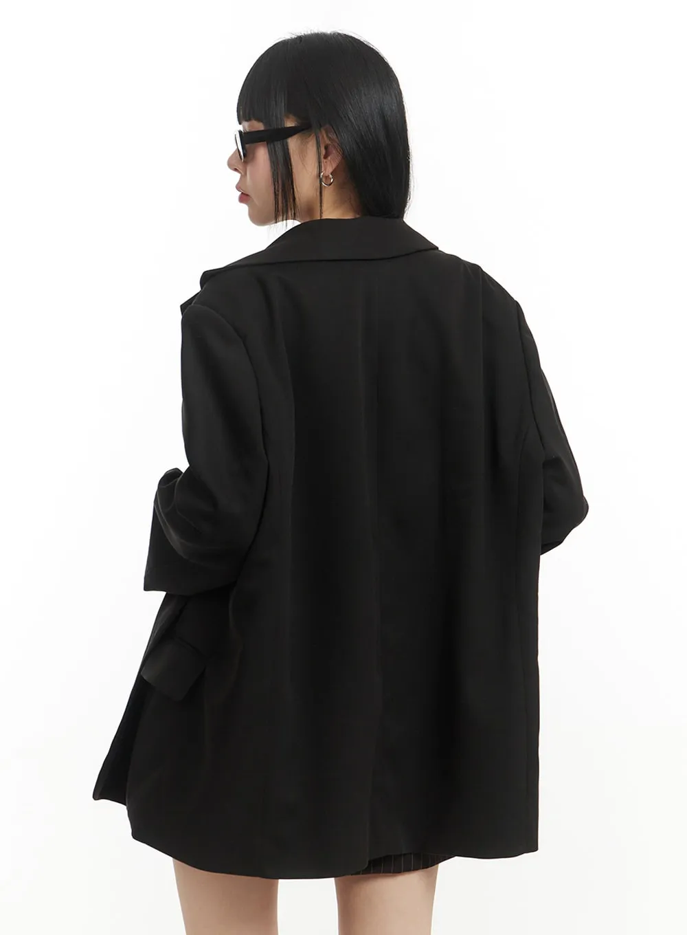 Oversized Solid Pocket Blazer IM406