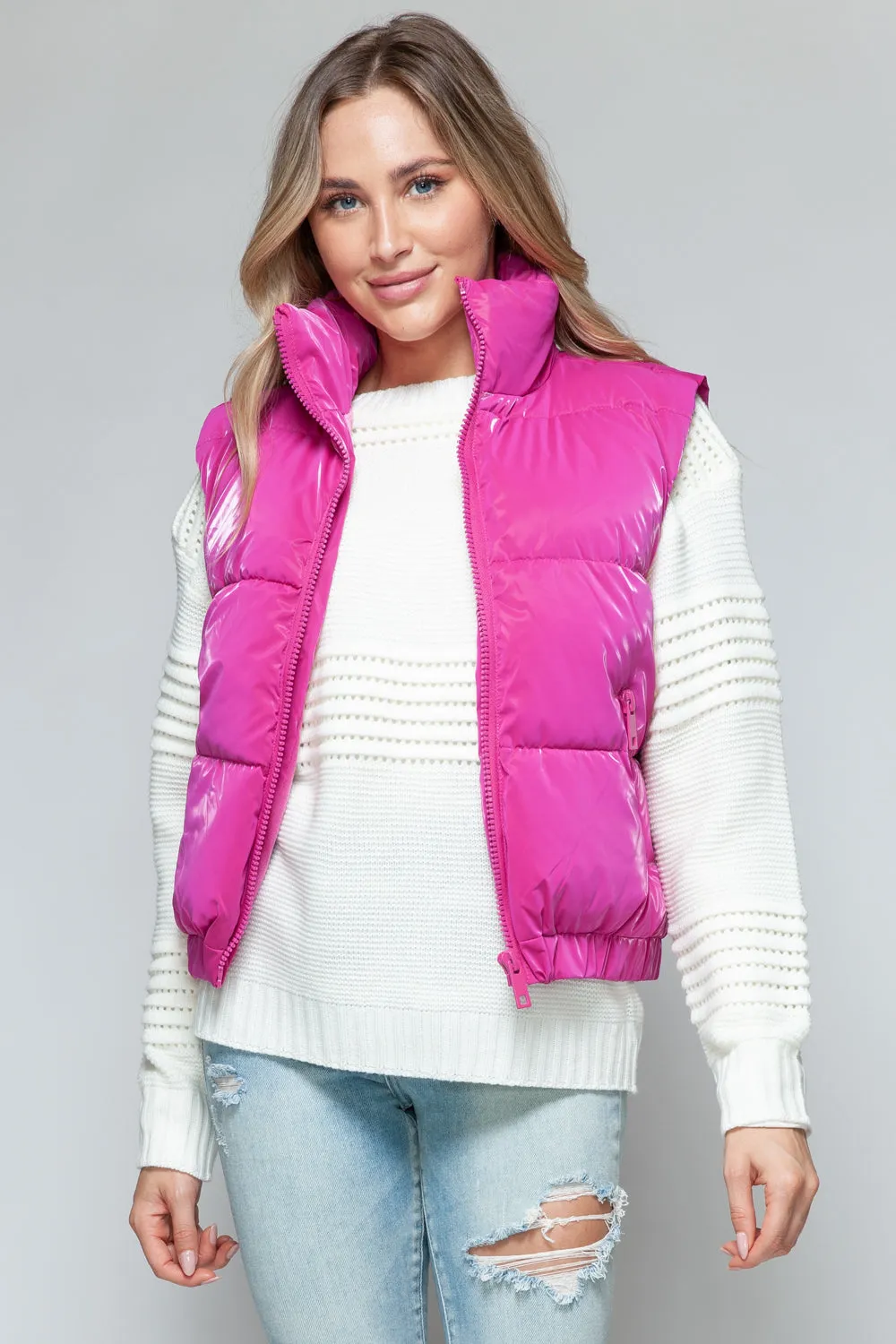 Pink Puffy Jacket New Women's Fall and Winter Fashion Fine Fur Lining Quilted Vest