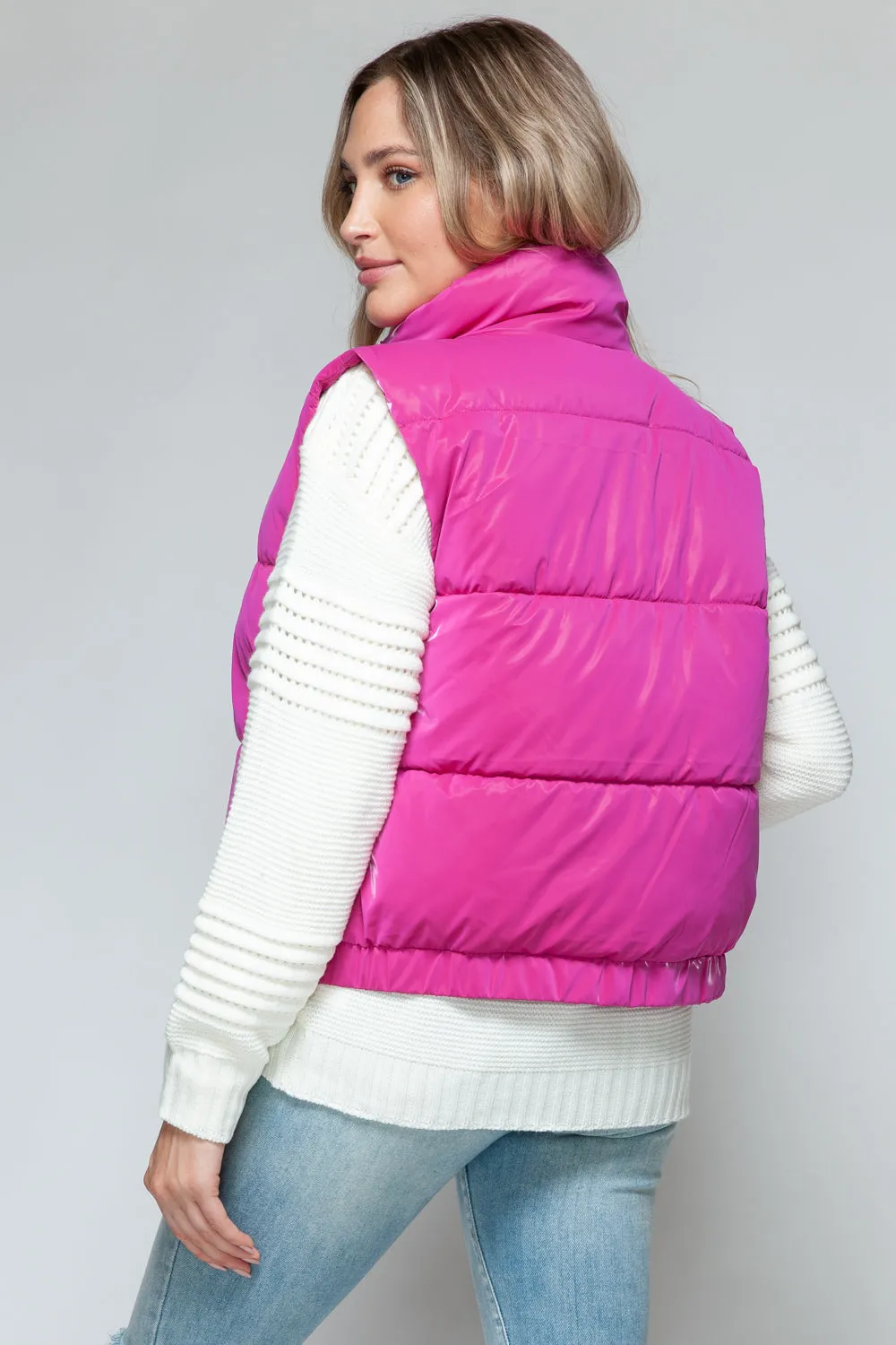 Pink Puffy Jacket New Women's Fall and Winter Fashion Fine Fur Lining Quilted Vest