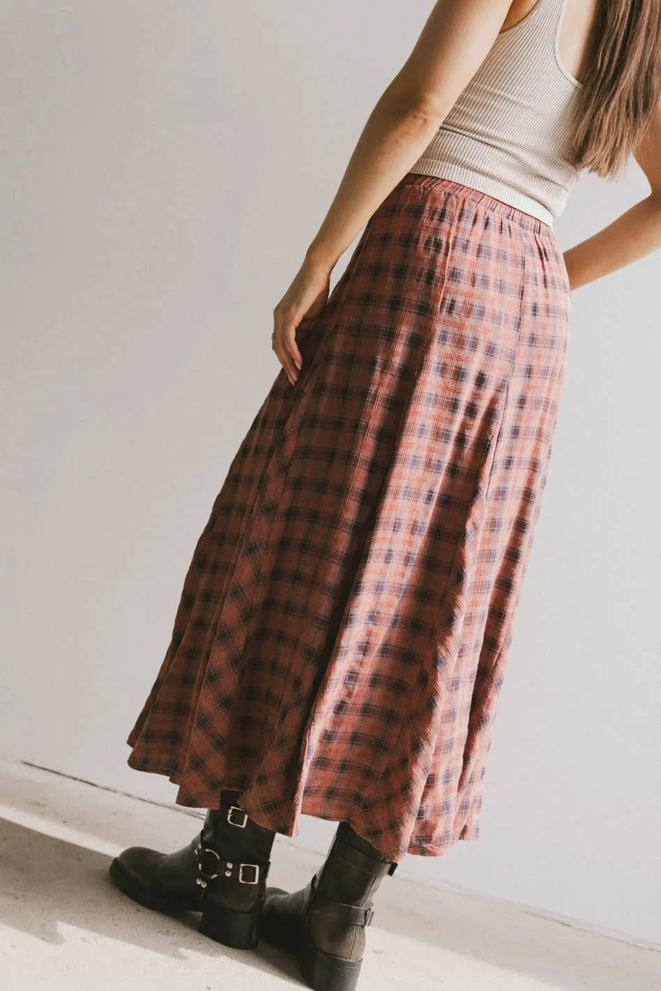 Pippin Plaid Maxi Skirt in Red