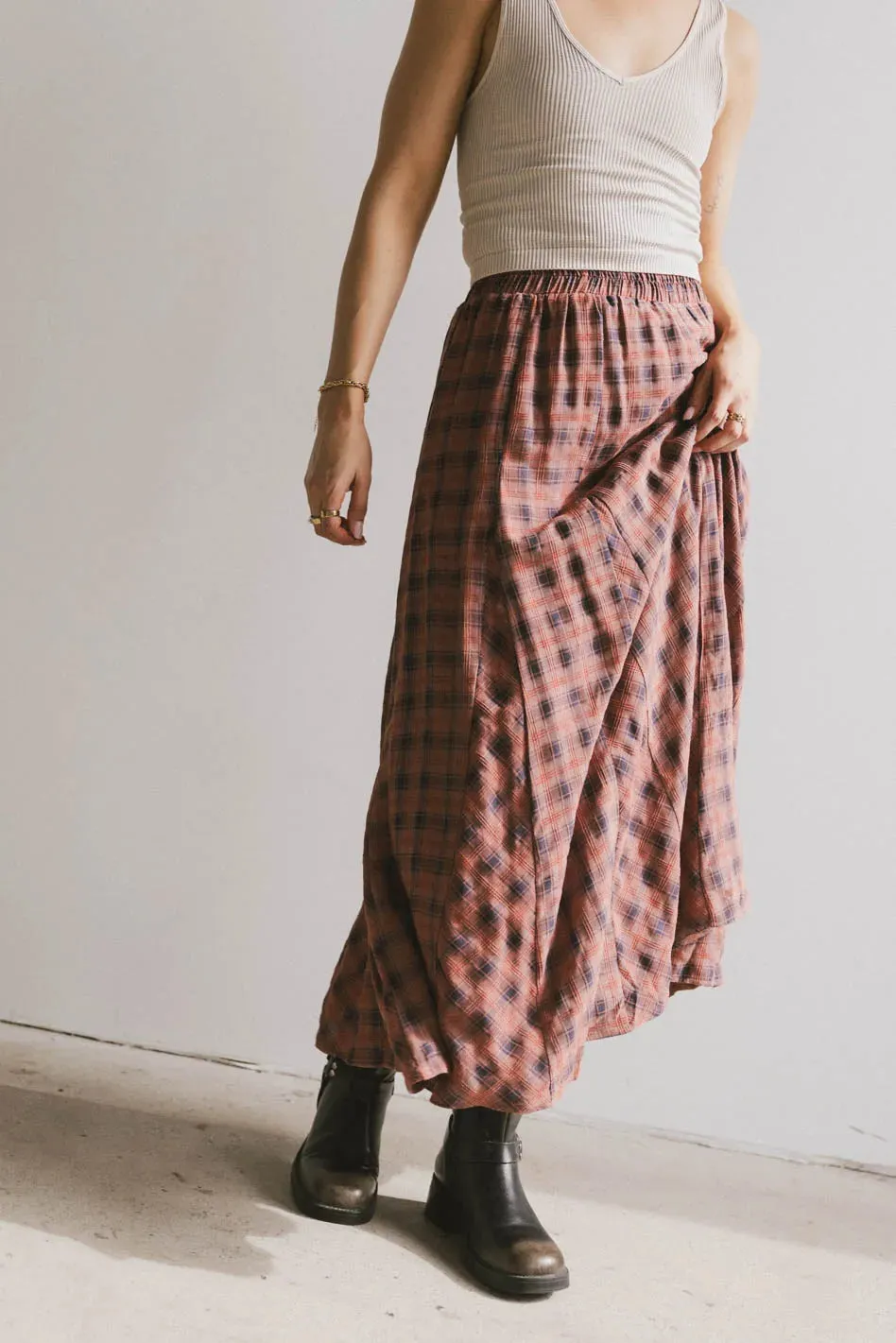 Pippin Plaid Maxi Skirt in Red