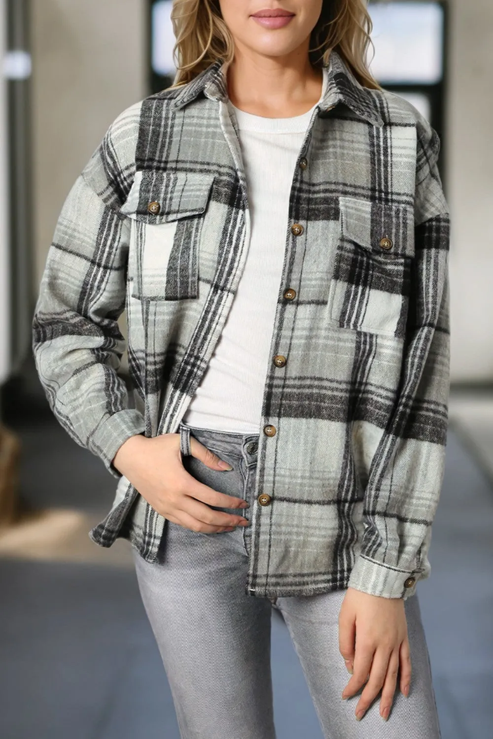 Plaid Dropped Shoulder Shacket