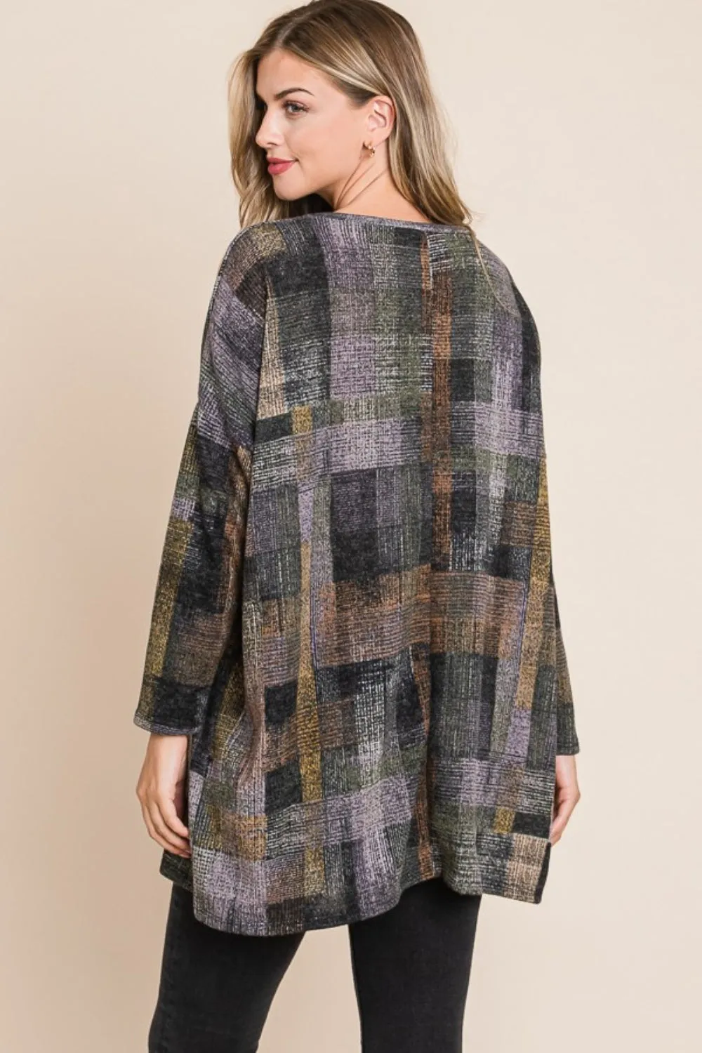 Plaid Round Neck Long Sleeve Tunic