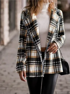 Plaid Shacket Blazer w/Fringe