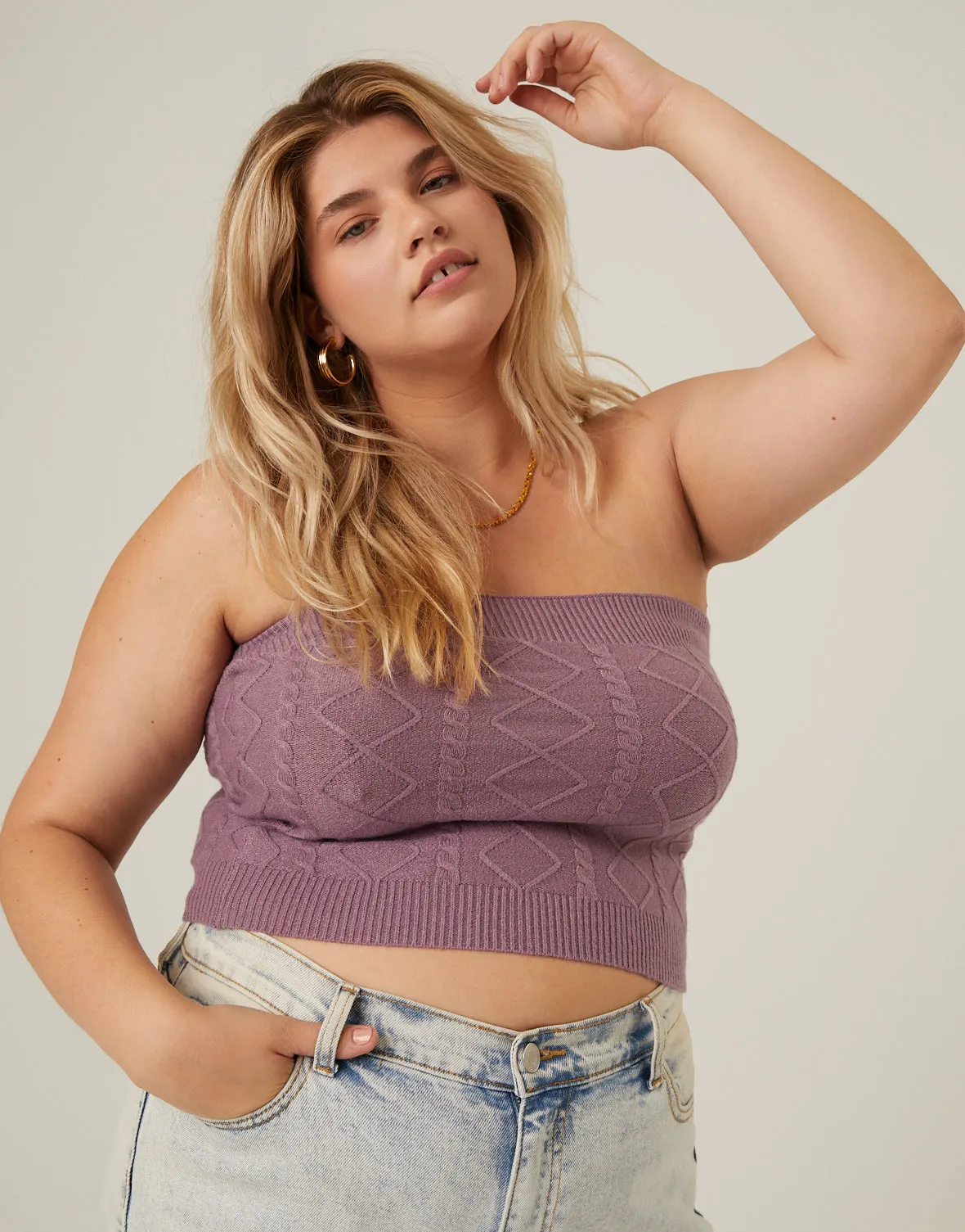 Plus Size Cable Knit Sweater Tube Top