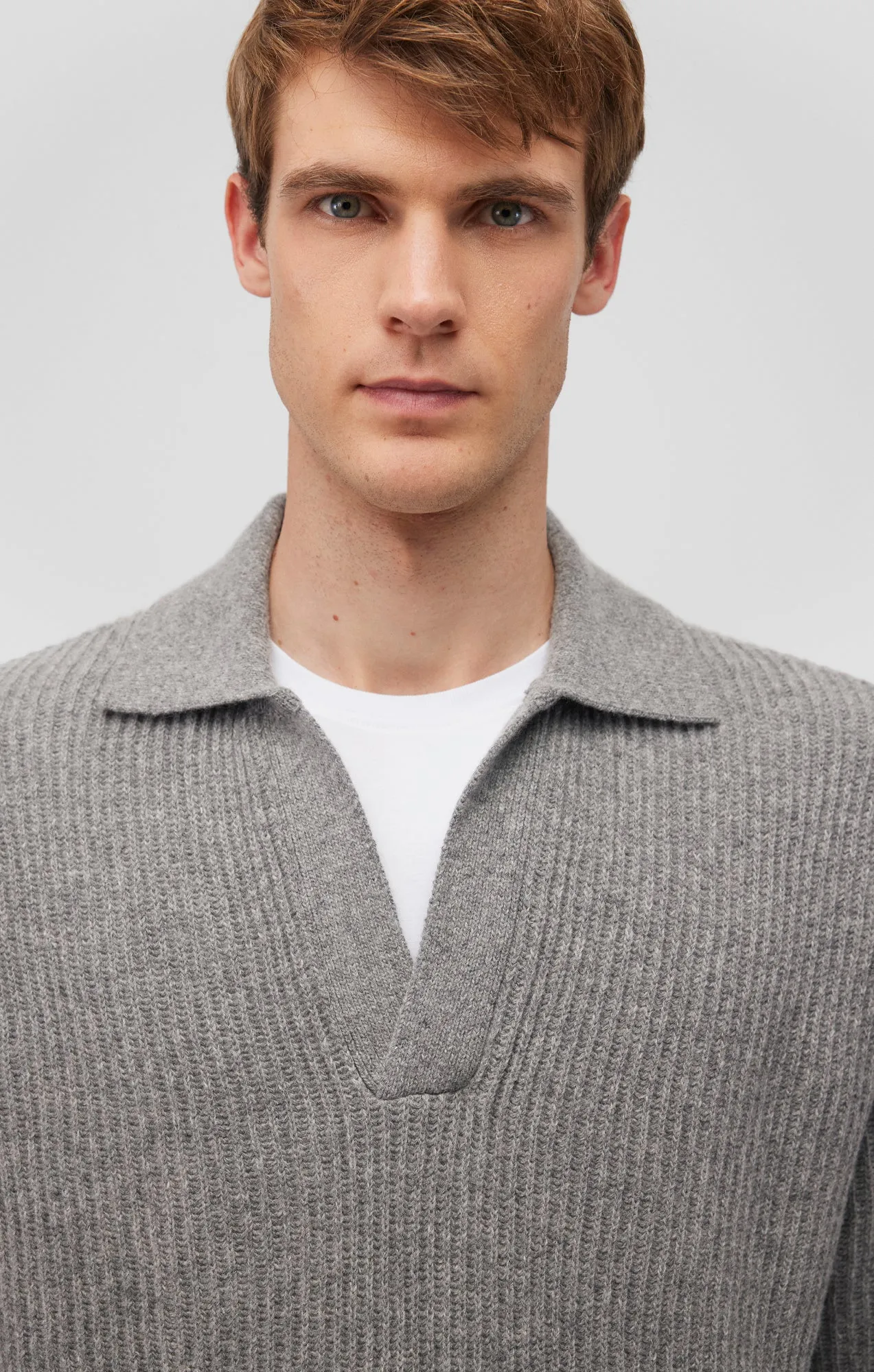 POLO COLLAR SWEATER IN GREY MELANGE