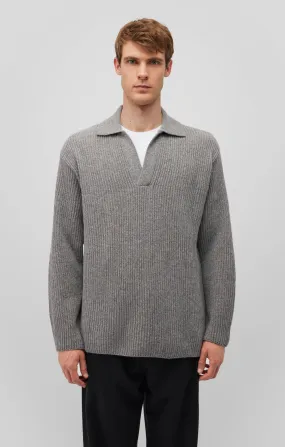 POLO COLLAR SWEATER IN GREY MELANGE