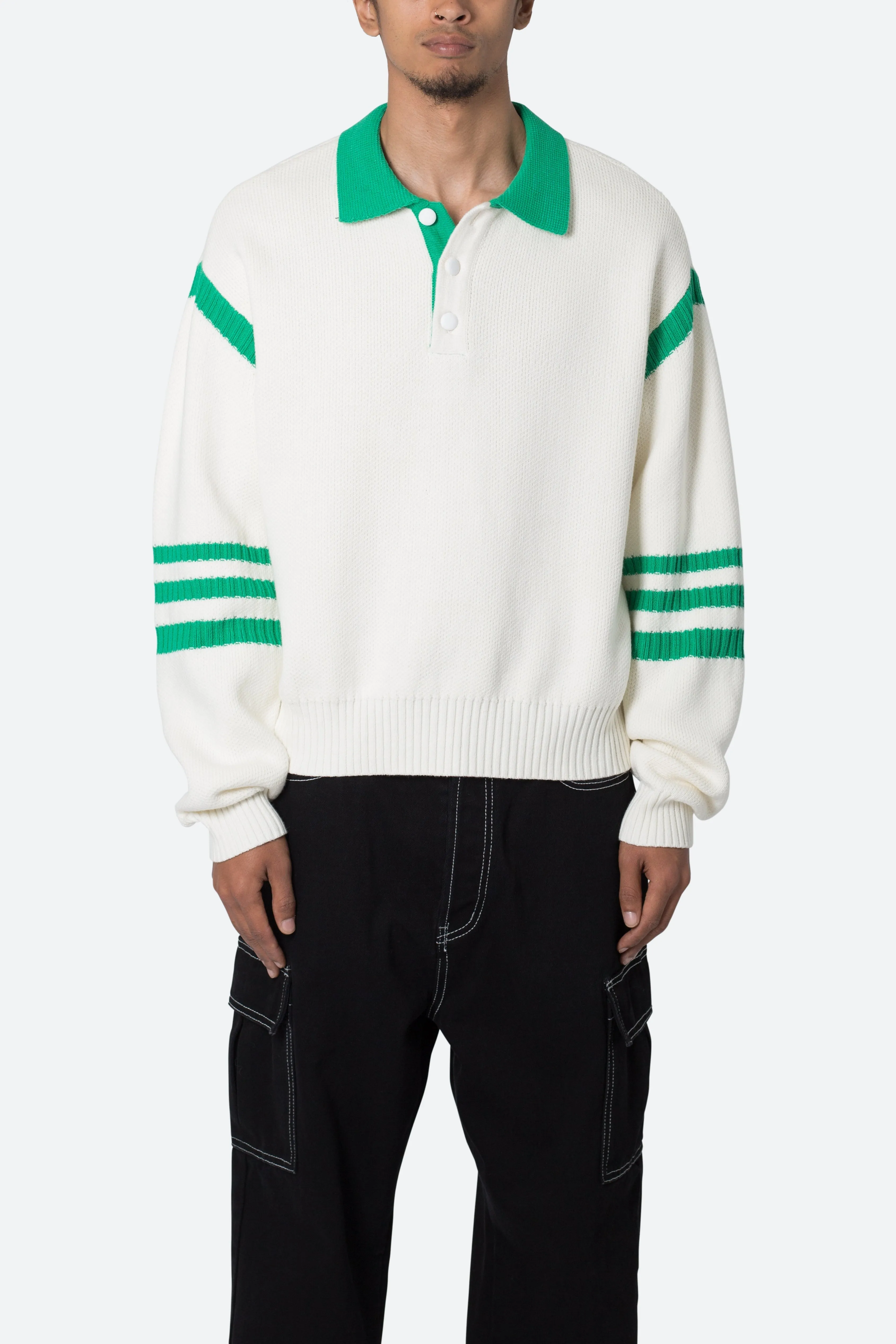 Polo Knit Sweater - Green/White