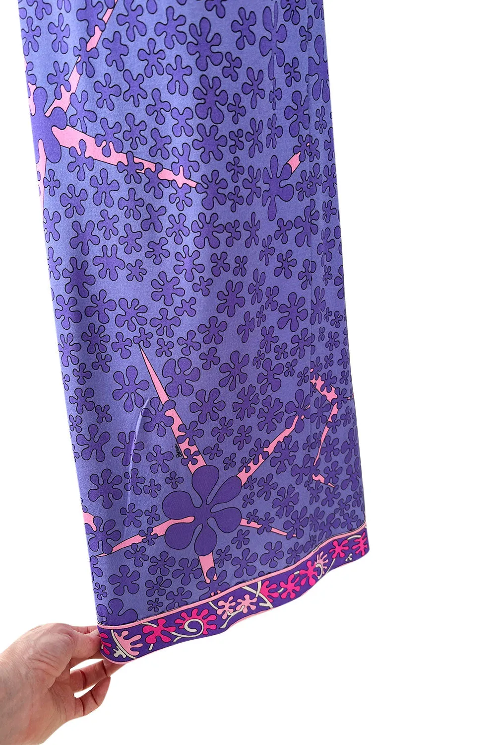 Prettiest 1970s Bessi Light Purple & Pink Printed Silk Jersey Flared Pants