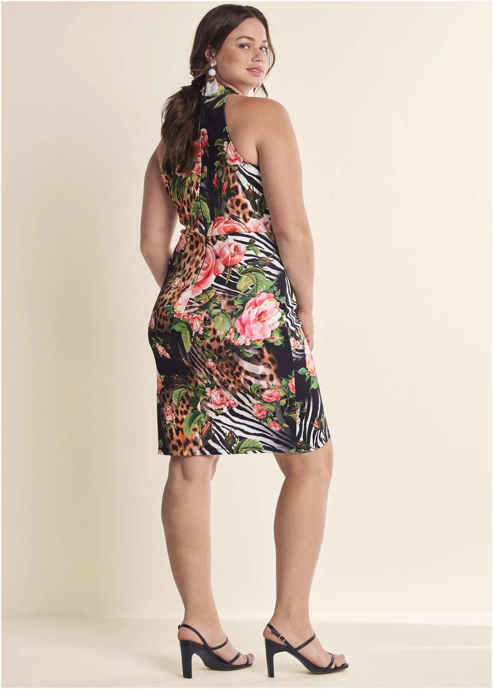 Printed Bodycon Dress - Black Multi