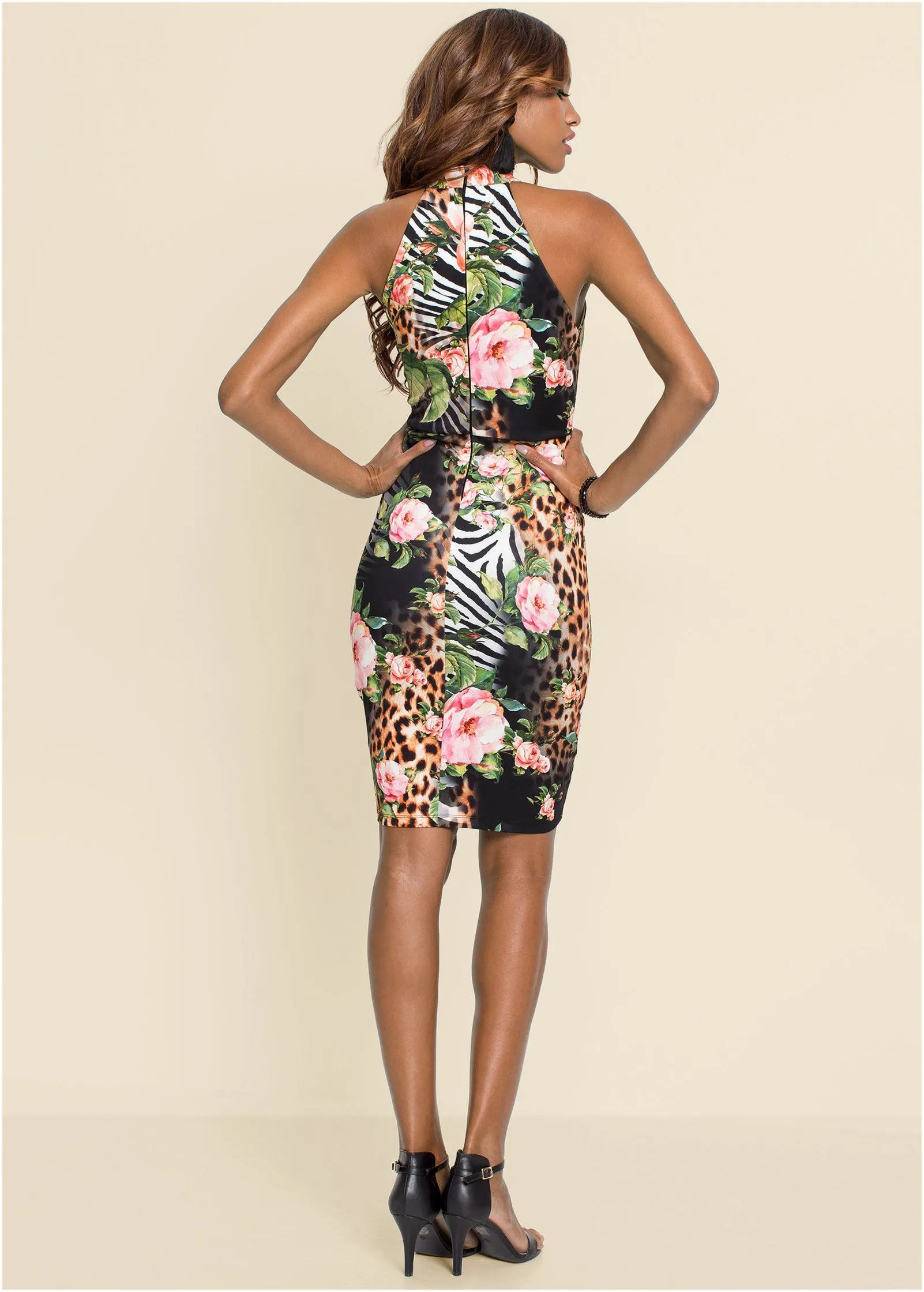 Printed Bodycon Dress - Black Multi