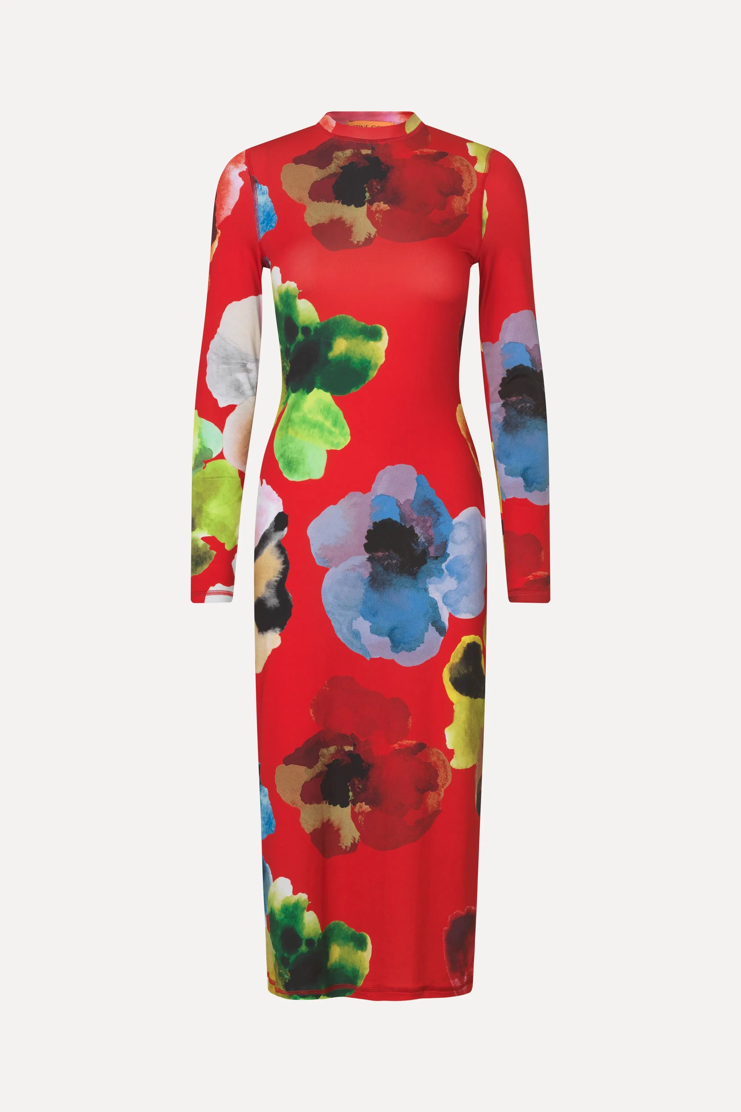 Pullover Long Sleeve Midi Dress - Bloom In Red