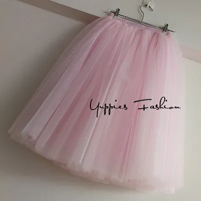 Quality 7 Layers 65cm Maxi Long Tulle Skirt Elegant Pleated Tutu Skirts Womens Vintage Lolita Petticoat faldas mujer Saias Jupe