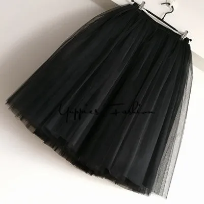 Quality 7 Layers 65cm Maxi Long Tulle Skirt Elegant Pleated Tutu Skirts Womens Vintage Lolita Petticoat faldas mujer Saias Jupe