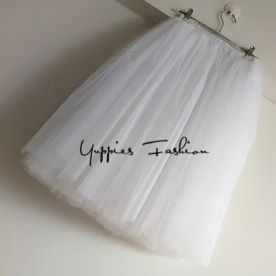 Quality 7 Layers 65cm Maxi Long Tulle Skirt Elegant Pleated Tutu Skirts Womens Vintage Lolita Petticoat faldas mujer Saias Jupe