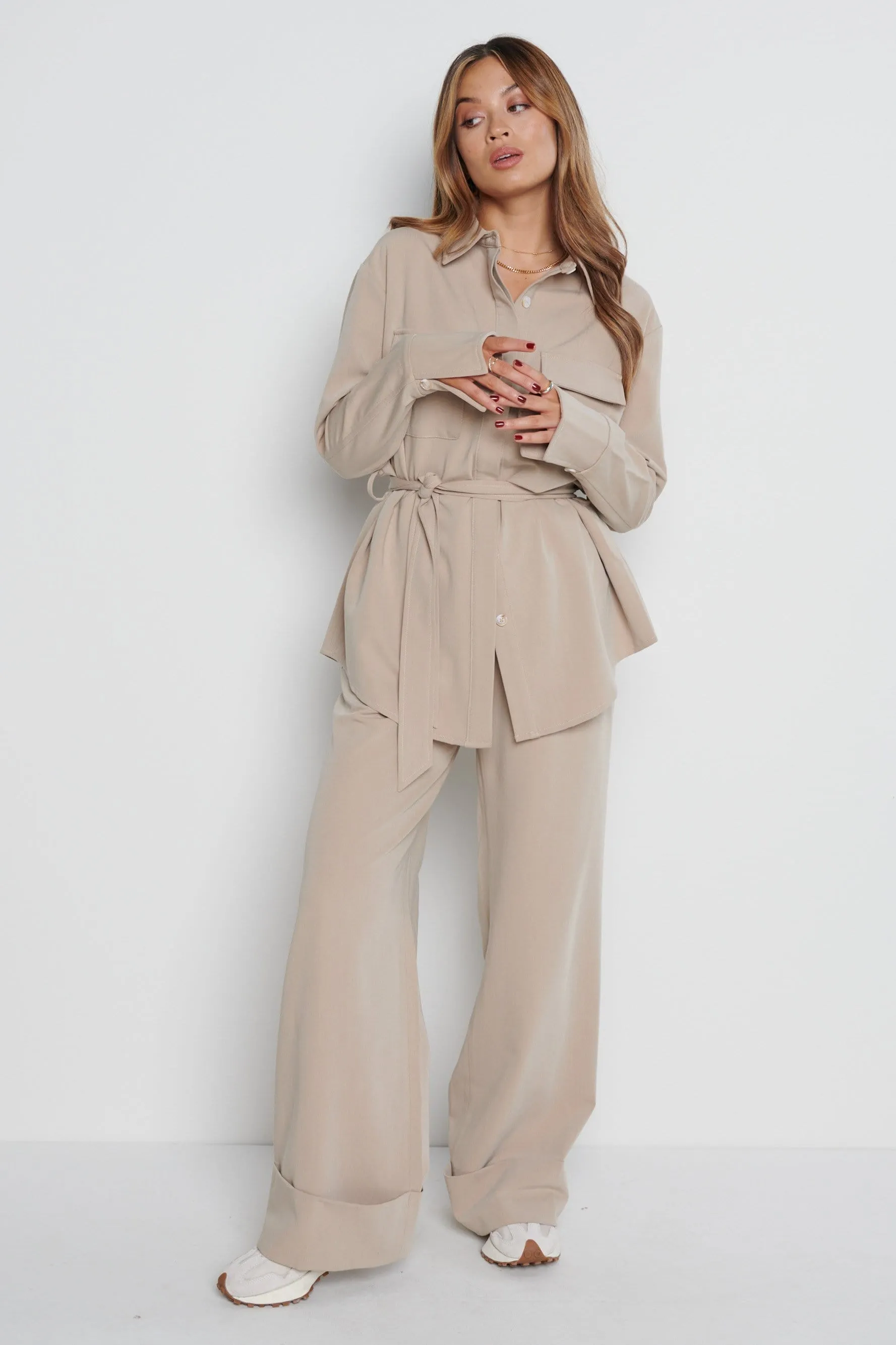 Rae Wide Leg Trousers - Beige