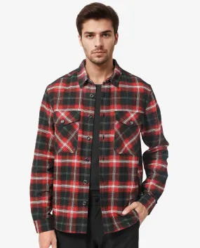 Rare Rabbit Men's Bardot Dark Red Cotton Fabric Full Sleeve Button Closure Twill Checks Shacket