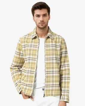 Rare Rabbit Men's Marino Yellow Cotton Fabric Full Sleeve Zip Closure Twill Checks Shacket