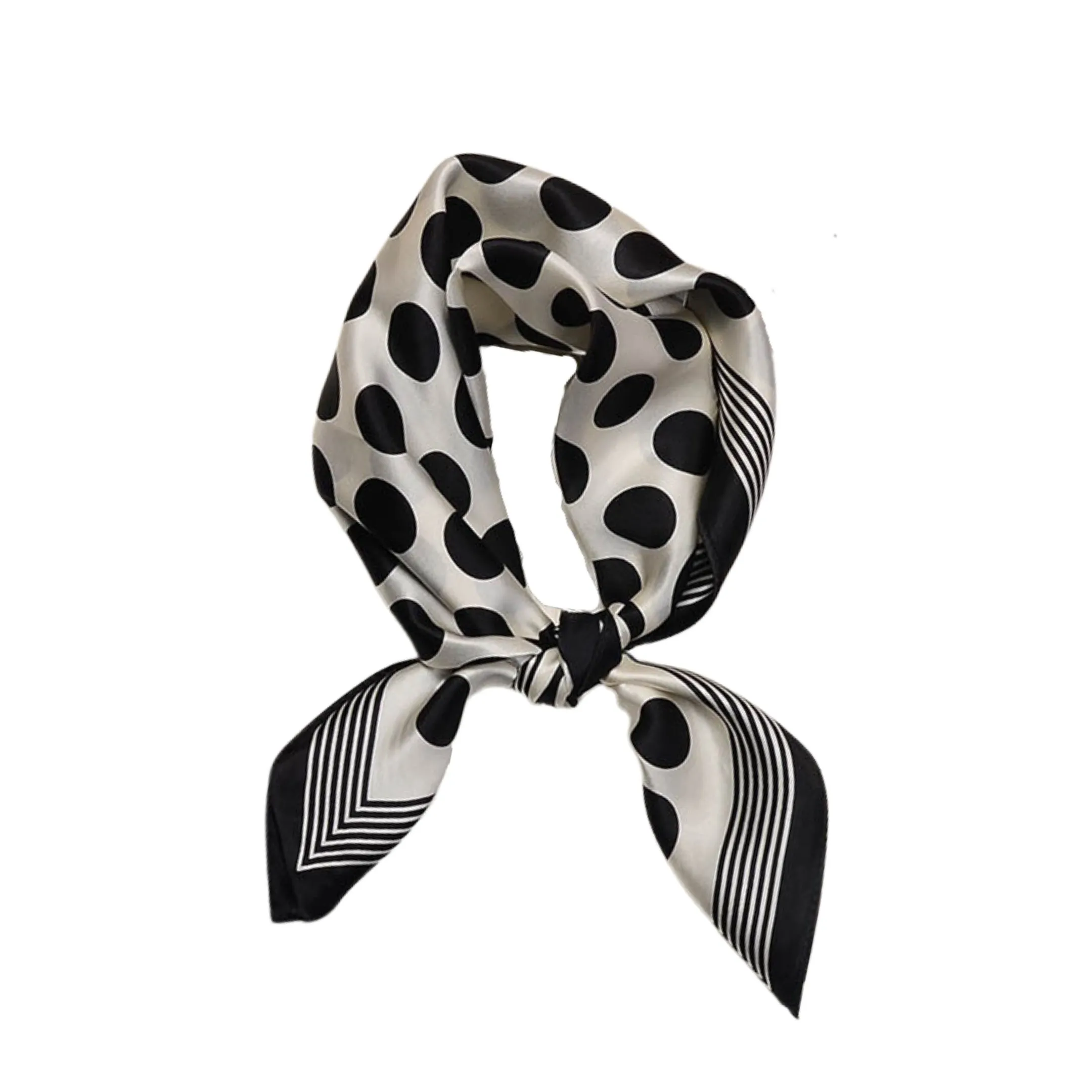 Retro Black Polka Dots Pure Mulberry Silk Scarf Bandana