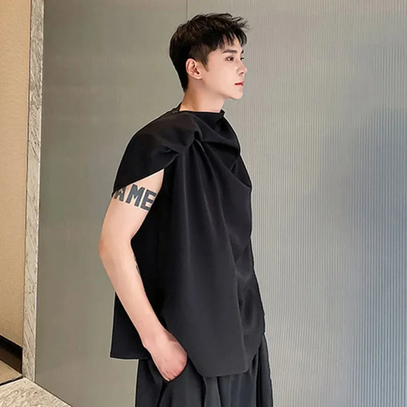 Ribbon Sleeveless Vest Men's Summer Temperament Solid Color Round Neck Shirt Fashion Trend Top Pullover Male 9C5515