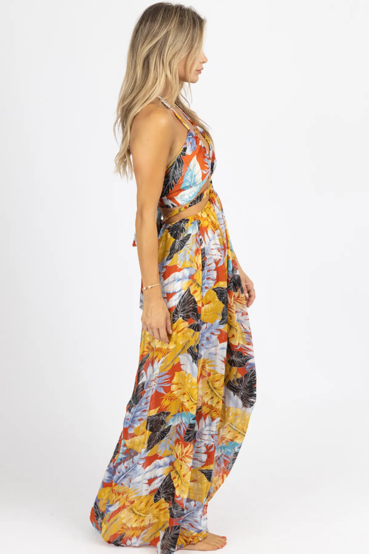 RUST TROPICAL HIGH SLIT MAXI COVER UP *BACK IN STOCK*