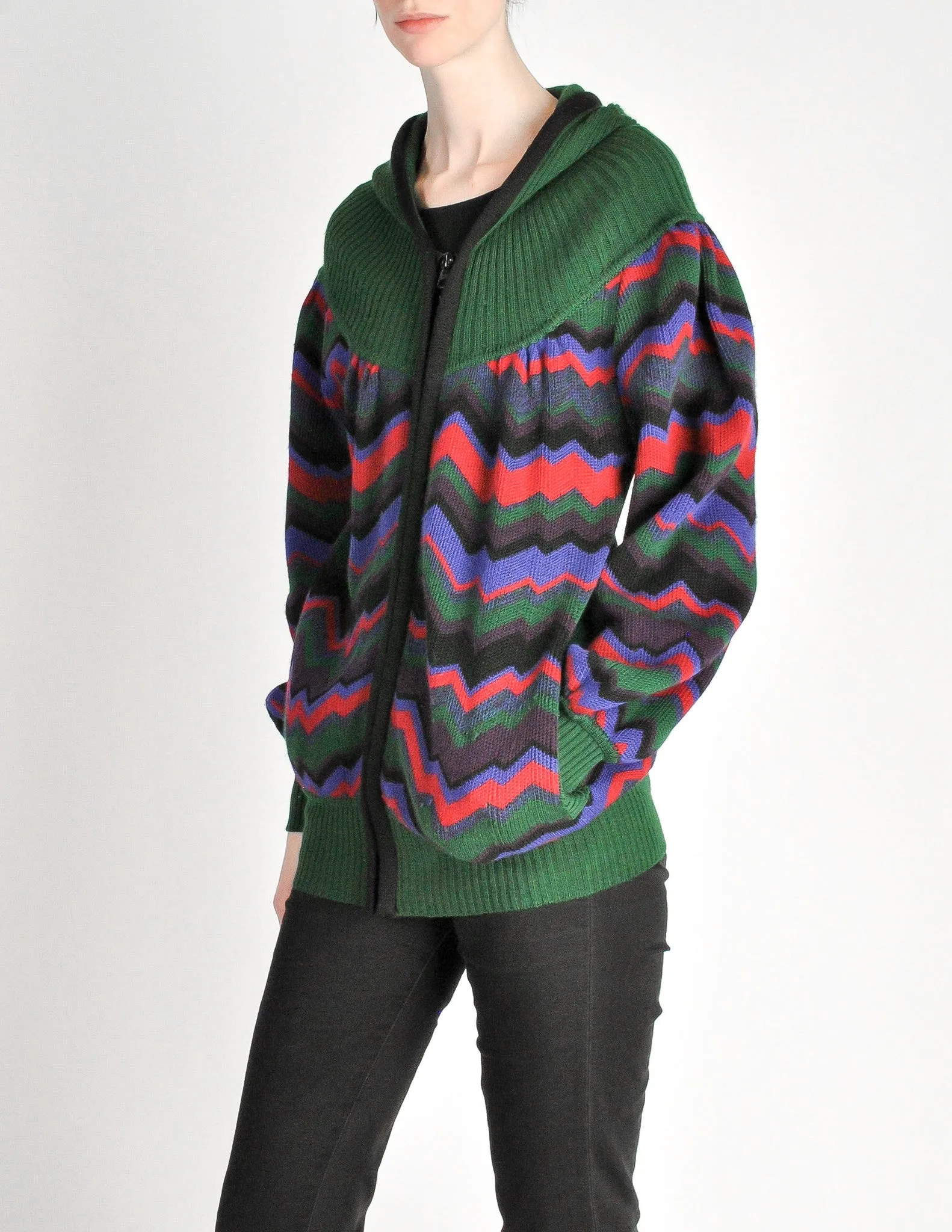 Saint Laurent Rive Gauche Vintage Chevron Knit Hooded Sweater Jacket