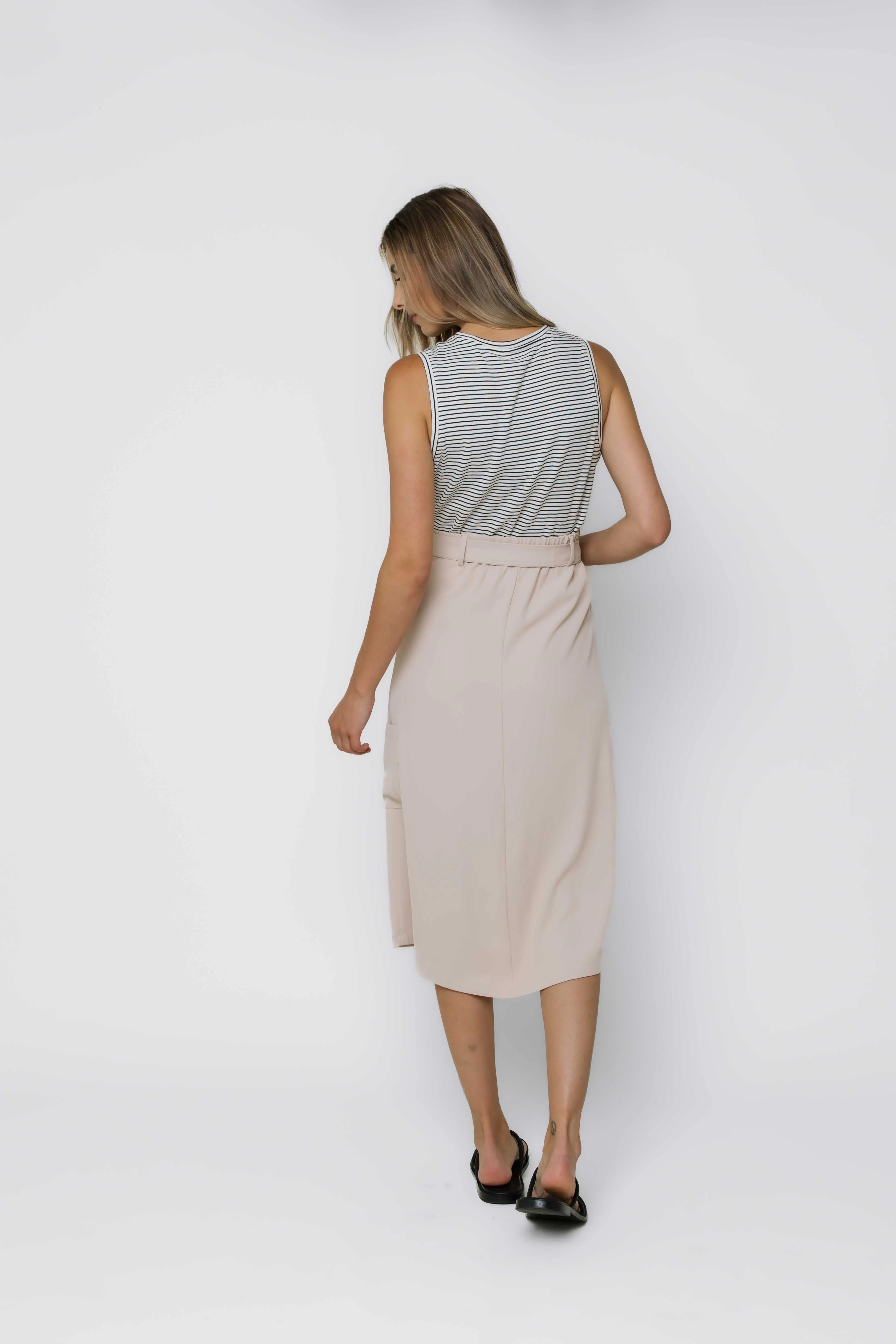 Sally-Button Front Midi Skirt