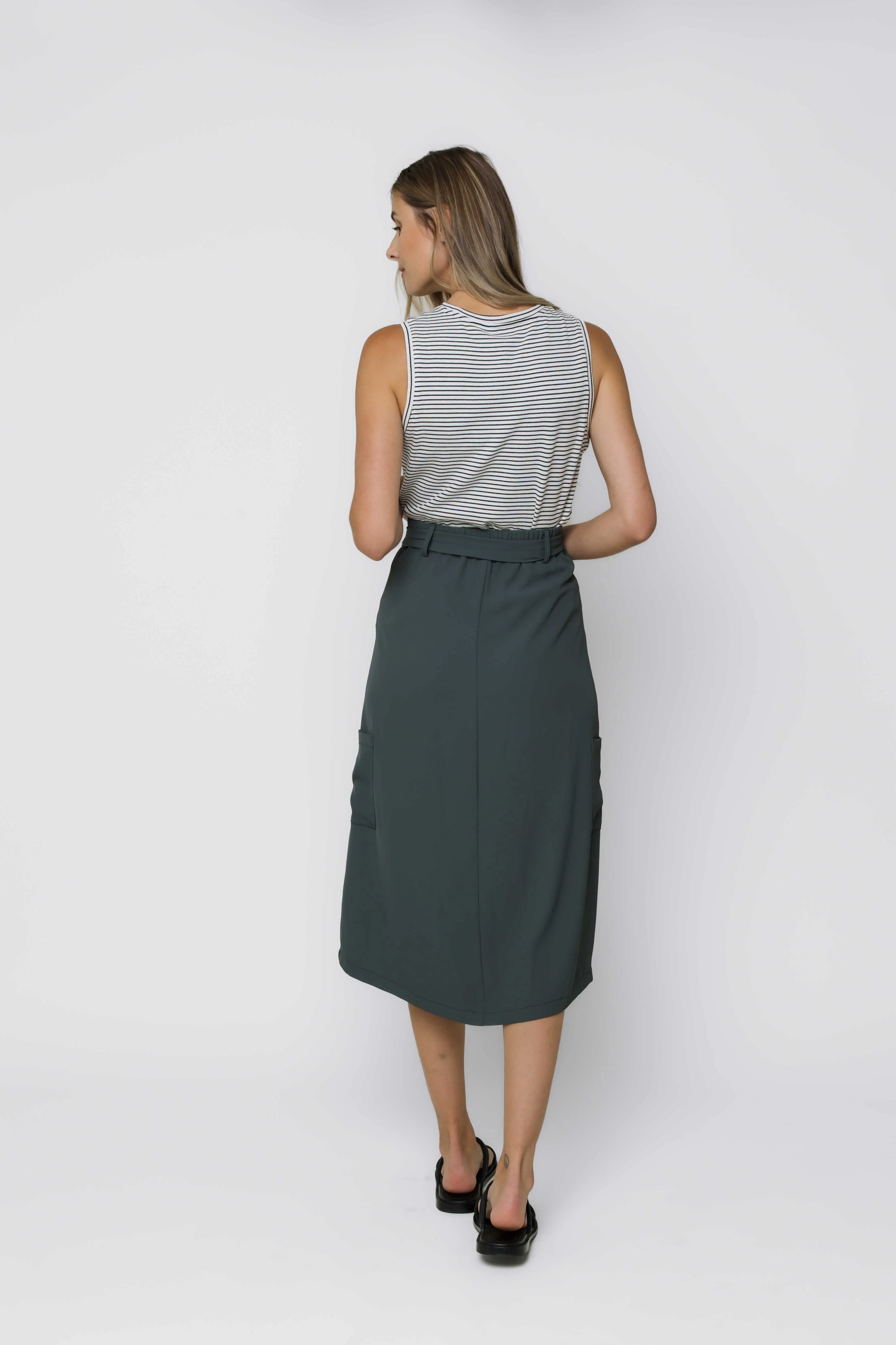 Sally-Button Front Midi Skirt