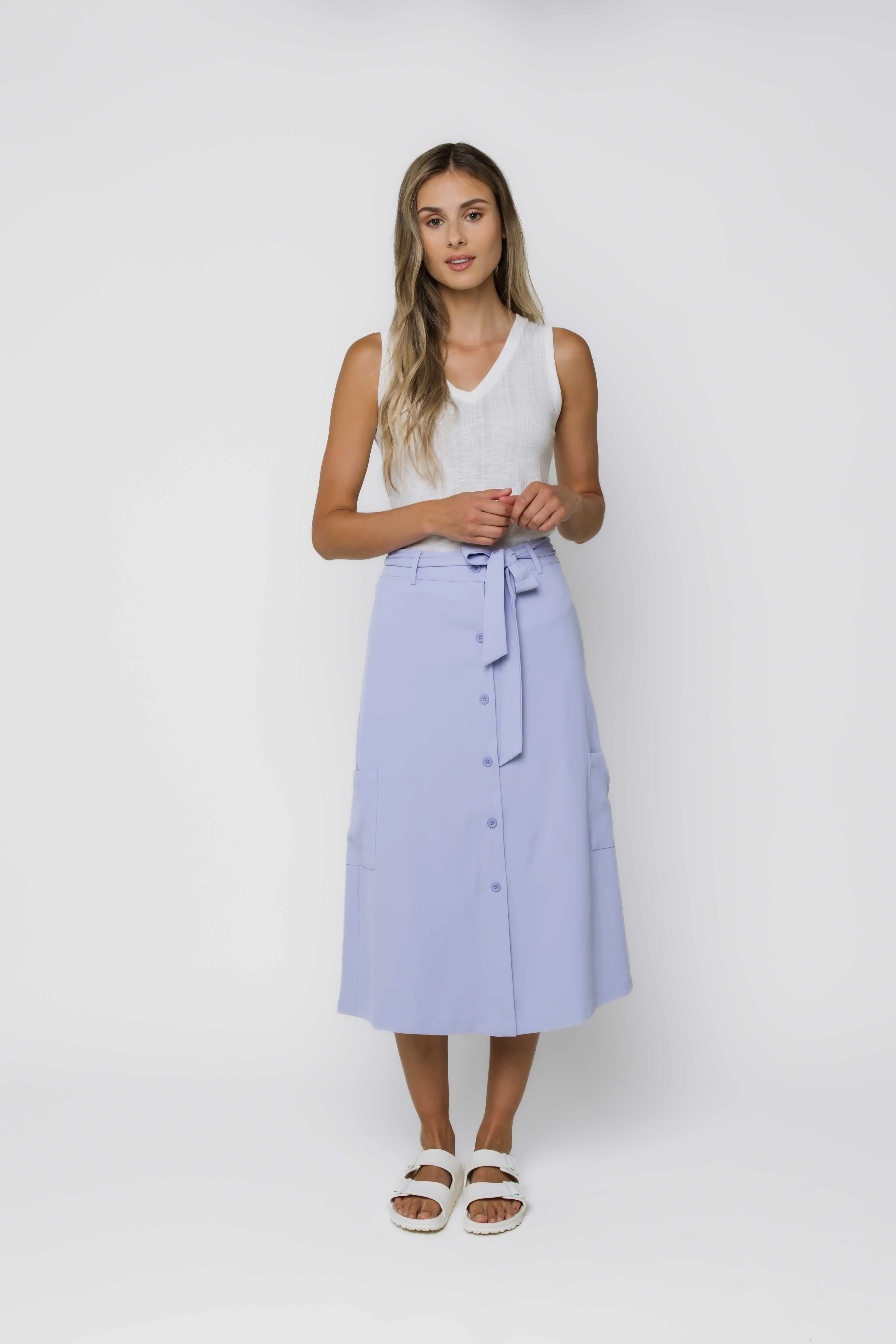 Sally-Button Front Midi Skirt