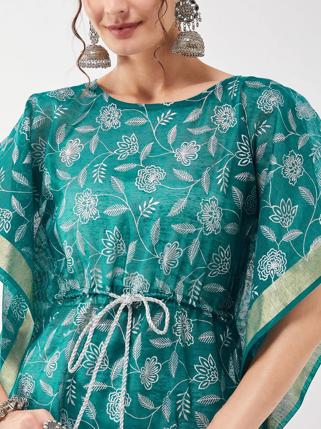 Semi-Festive Printed Dori Tie-up Kaftan Kurta