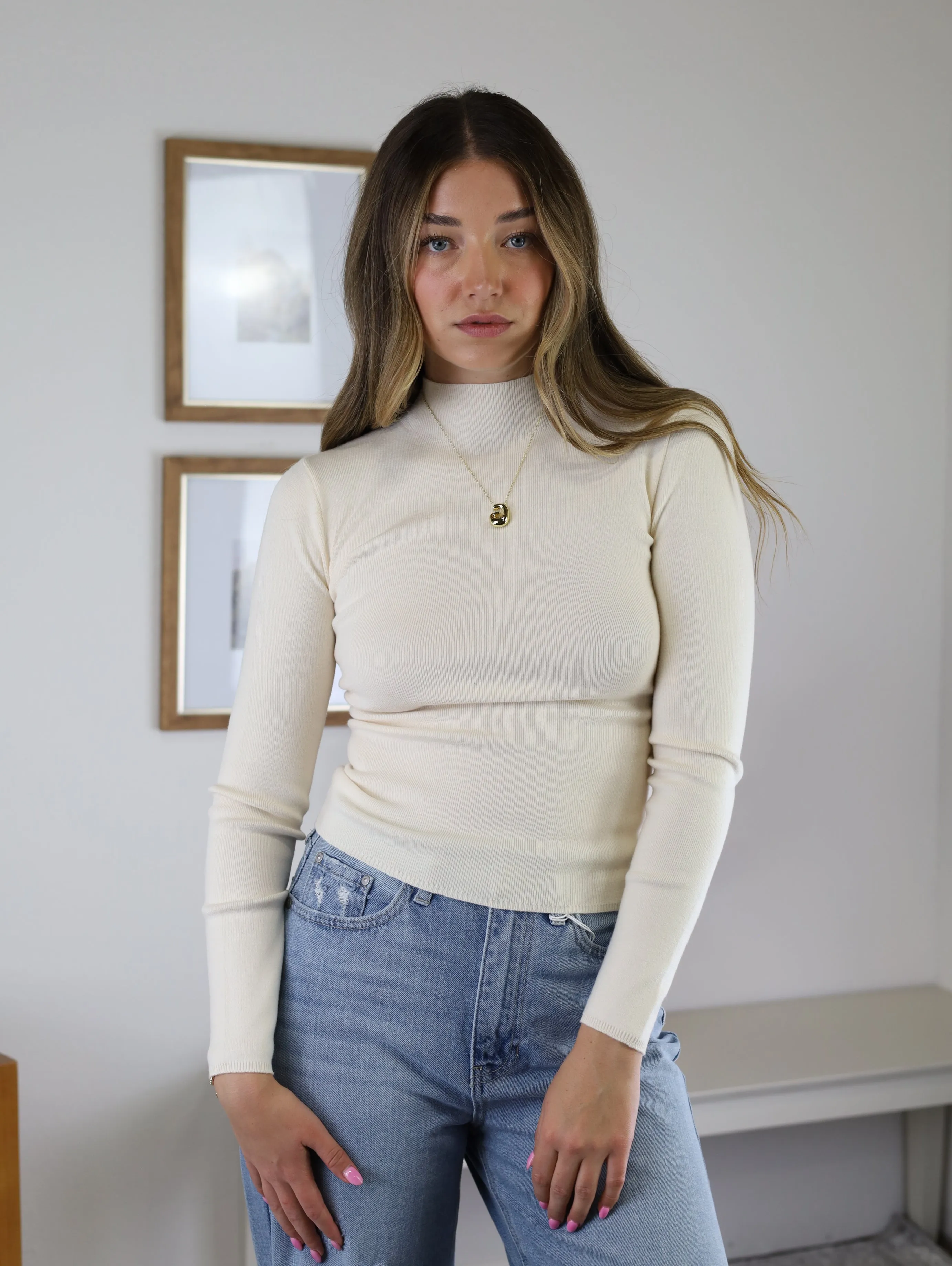 Semi Seamless Mock Neck Sweater - Oat