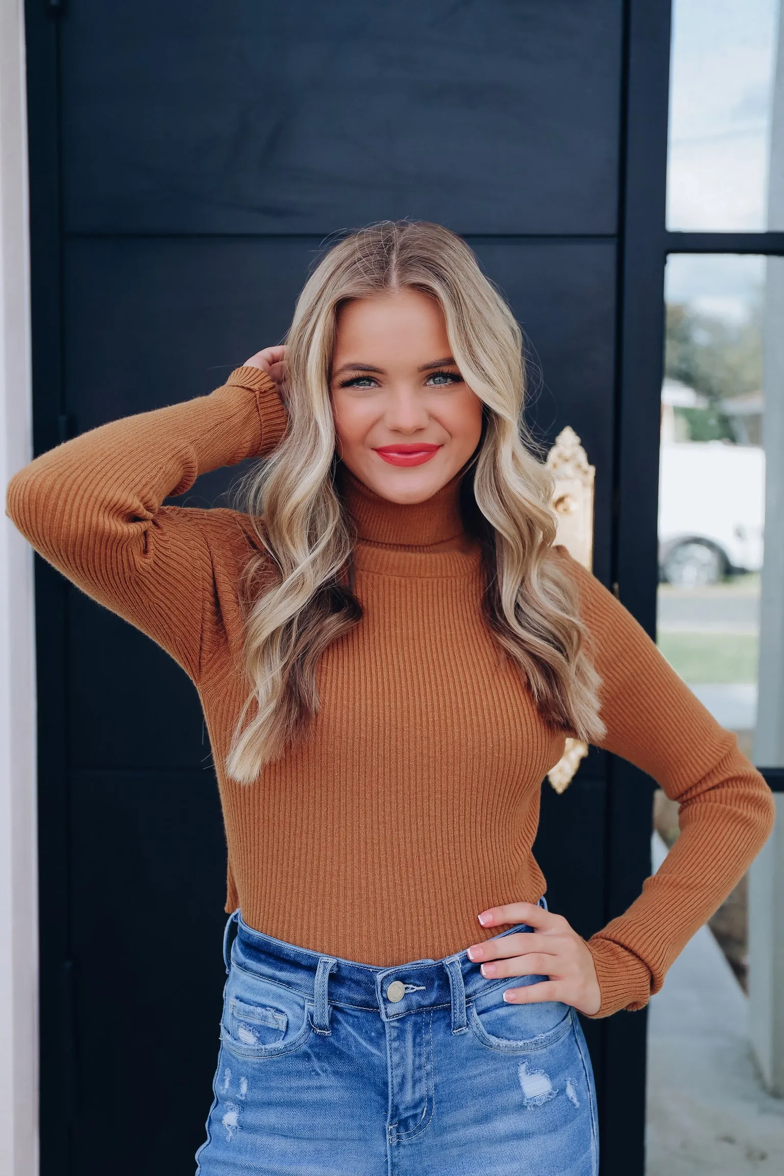 Set The Tone Turtleneck Neck Cropped Sweater - Camel