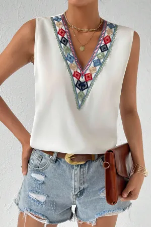 Sexy Bohemian Color Block Contrast V Neck Tops