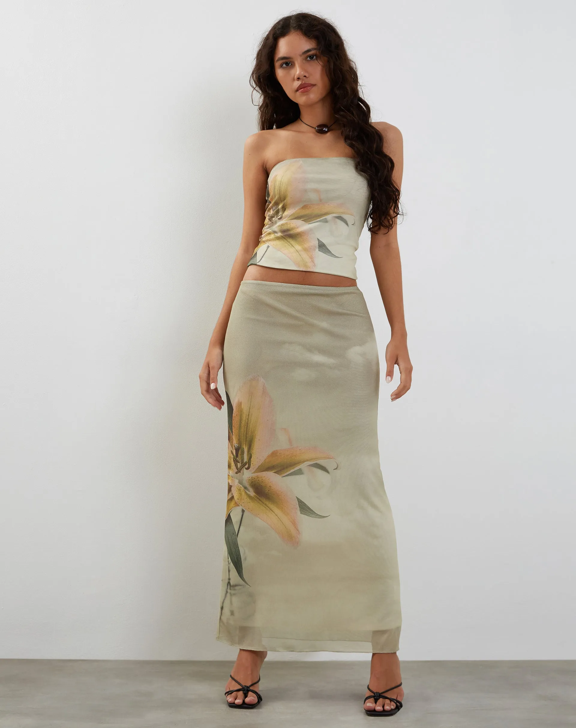 Shae Bandeau Top in Yellow Lily Print