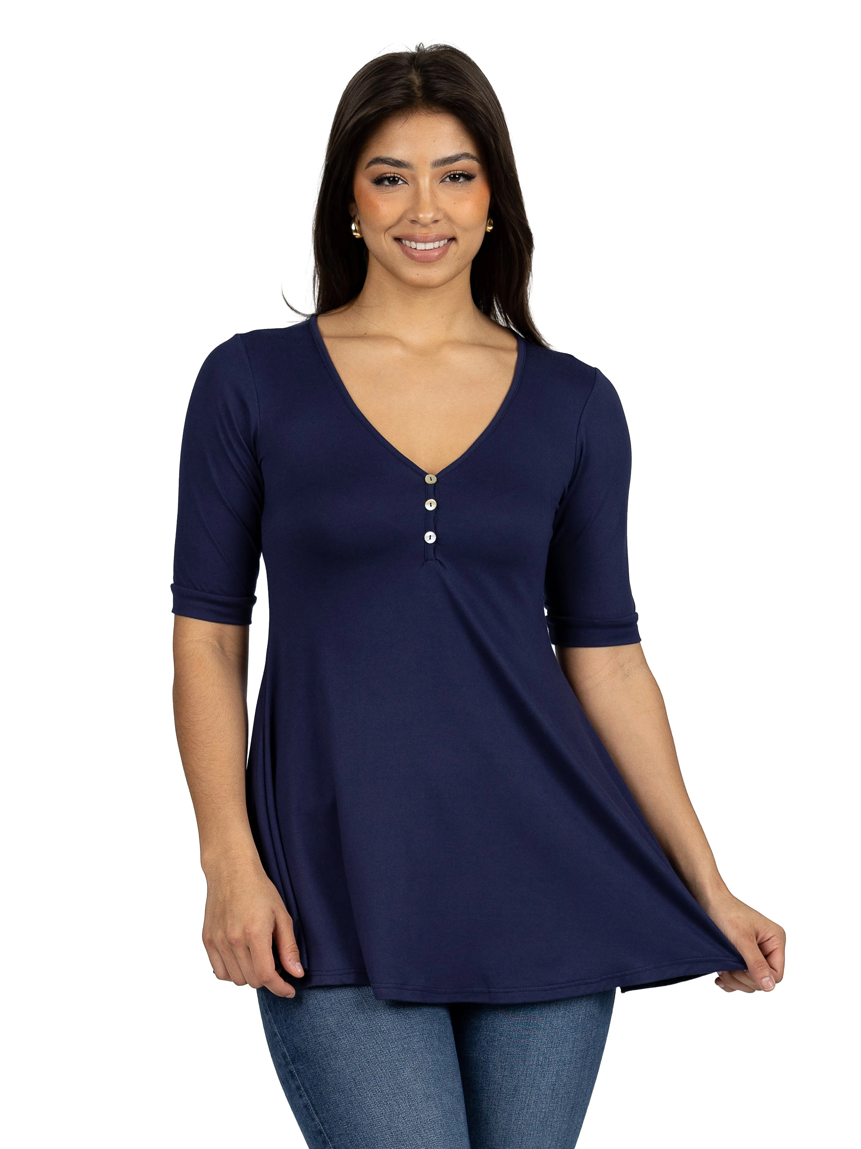 Short Sleeve Tunic Top with Button Detail