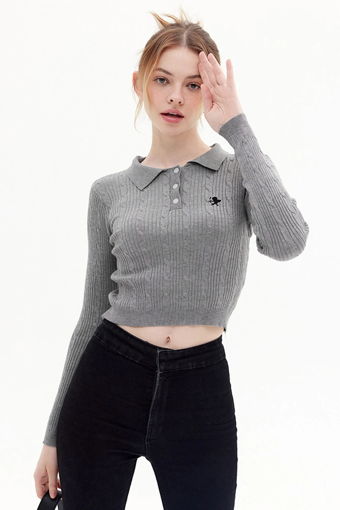 Solid Color Button-Front Knitted Sweater