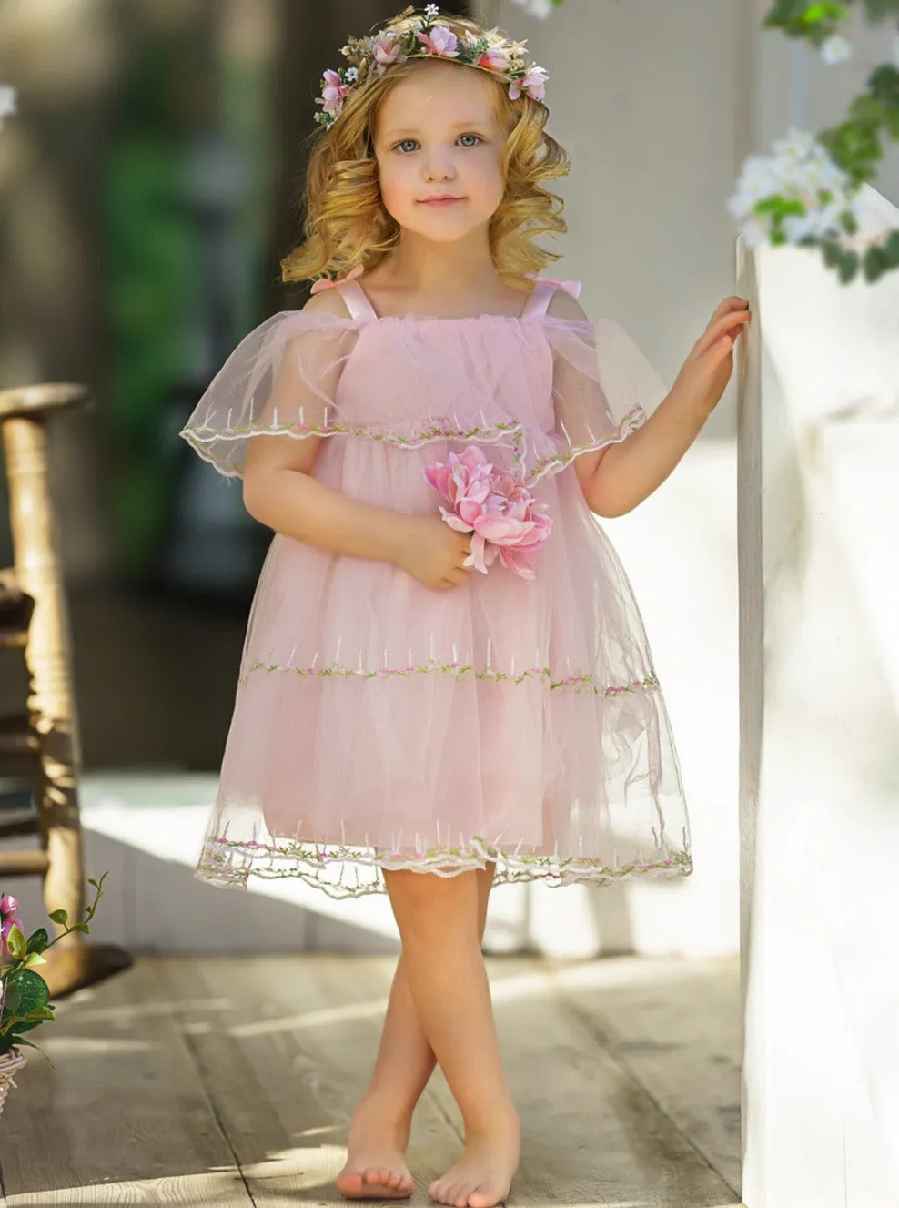 Spring Darling Floral Hem Tulle Dress