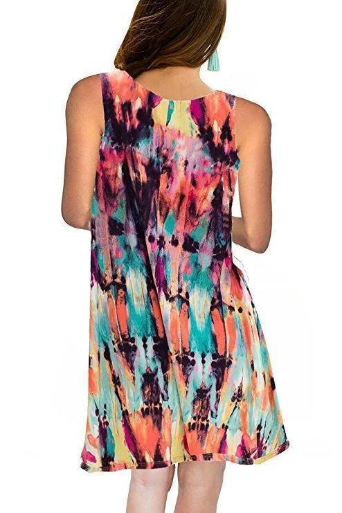 Spring / Summer Sleeveless Pullover Element Printed Pocket Swing Vest Dress-1