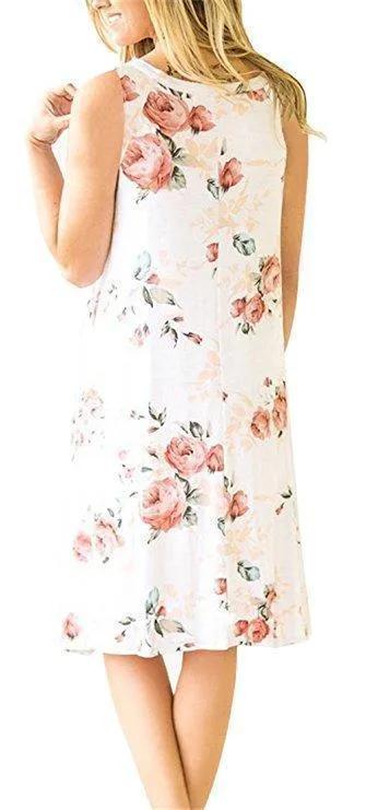 Spring / Summer Sleeveless Pullover Element Printed Pocket Swing Vest Dress-1