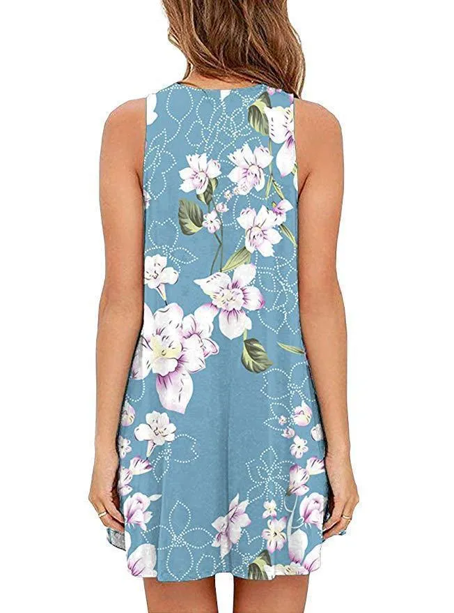 Spring / Summer Sleeveless Pullover Element Printed Pocket Swing Vest Dress-1