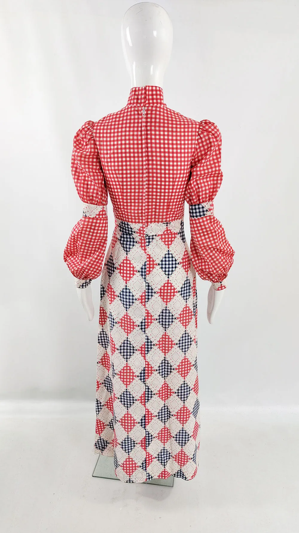 St Andre Red & White Gingham Check Maxi Dress, 1970s