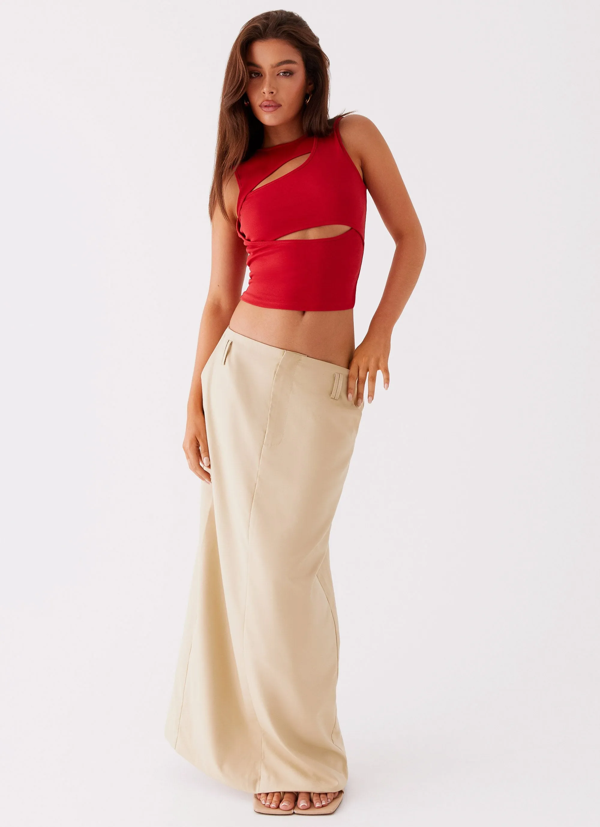 Stella Tailored Maxi Skirt - Beige