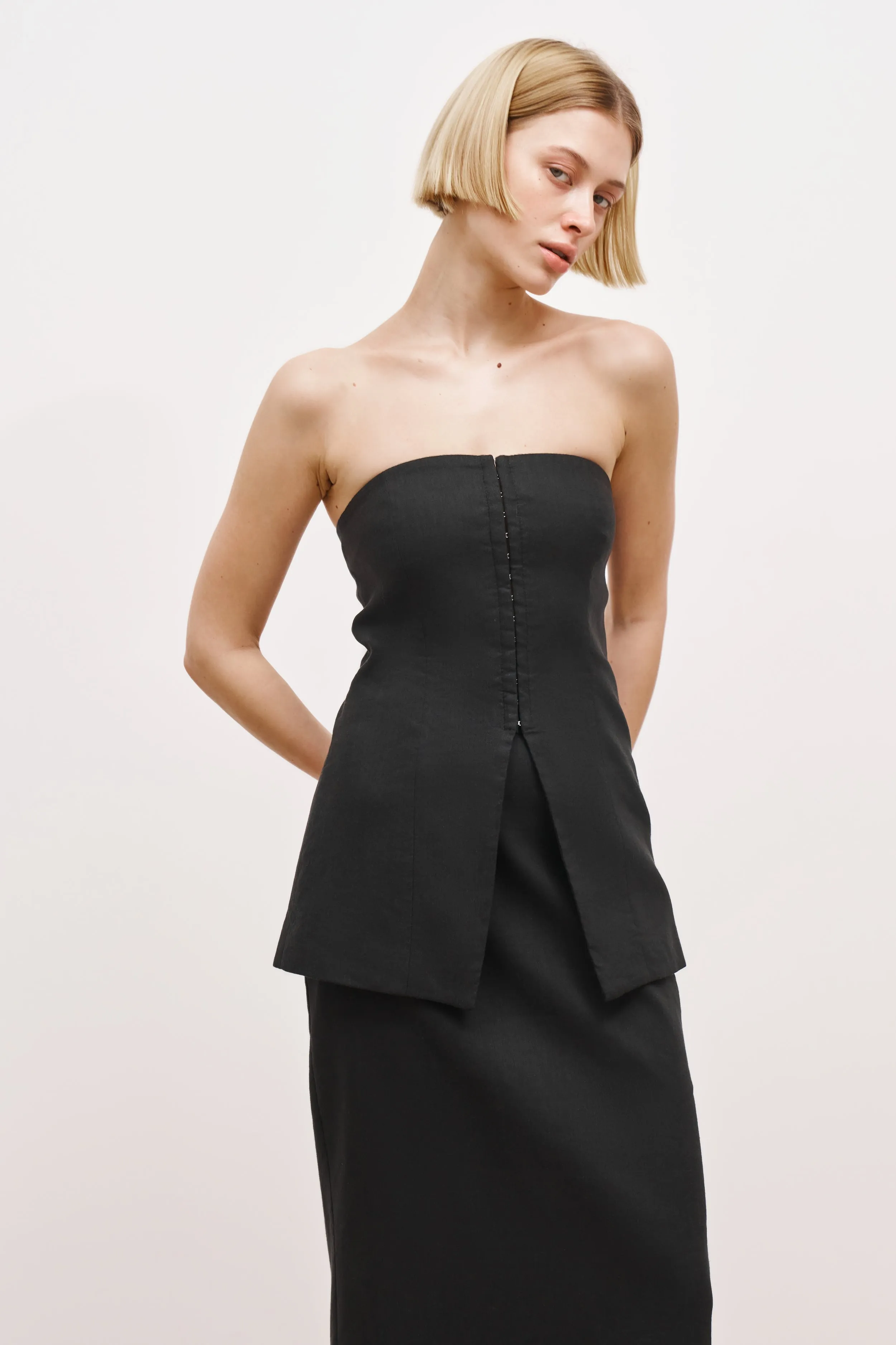 Strapless Linen Bustier - Black