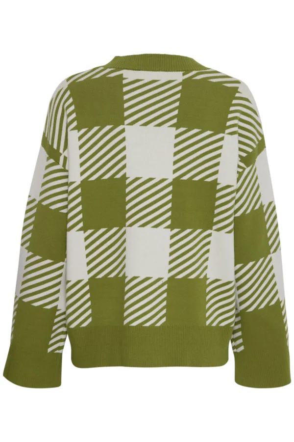 STRIPE CHECK V-NECK SWEATER